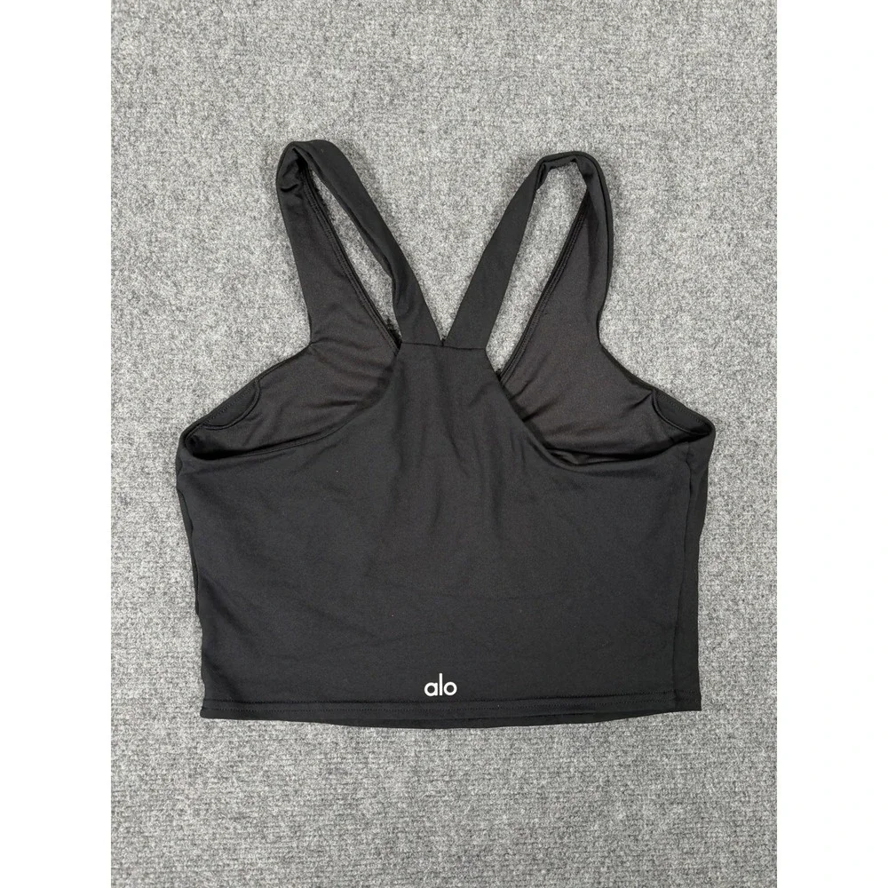 ALO Yoga Airbrush Real Bra Tank Womens Size Medium Black Racerback Cropped